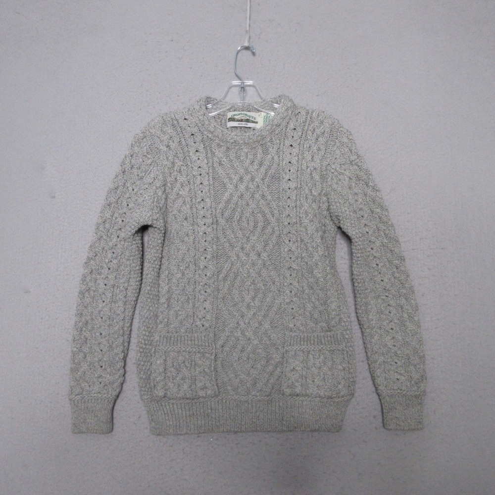 Aran Crafts Sweater Women Small Gray Merino Wool Cable Knit Fisherman Ireland